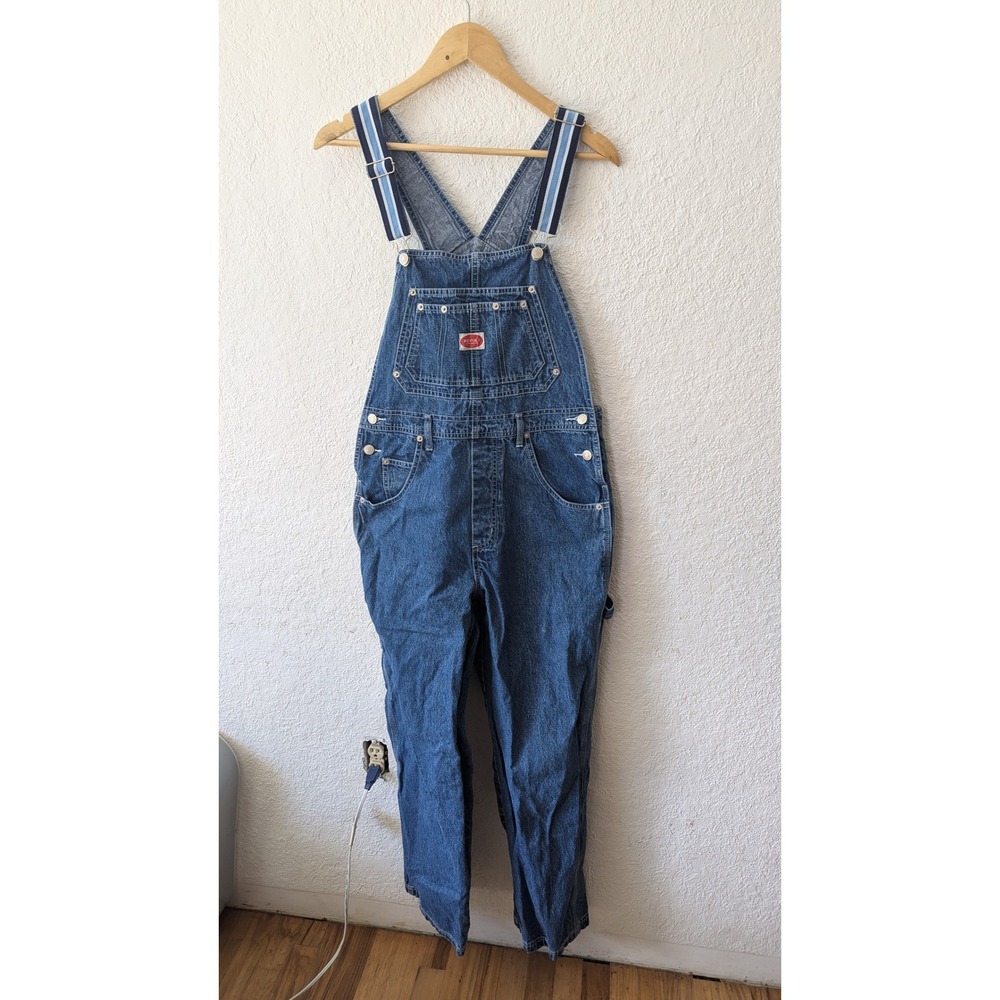 Vintage Revolt Denim Overalls Medium Wash Carpenter‎ Striped Straps Size L 90s